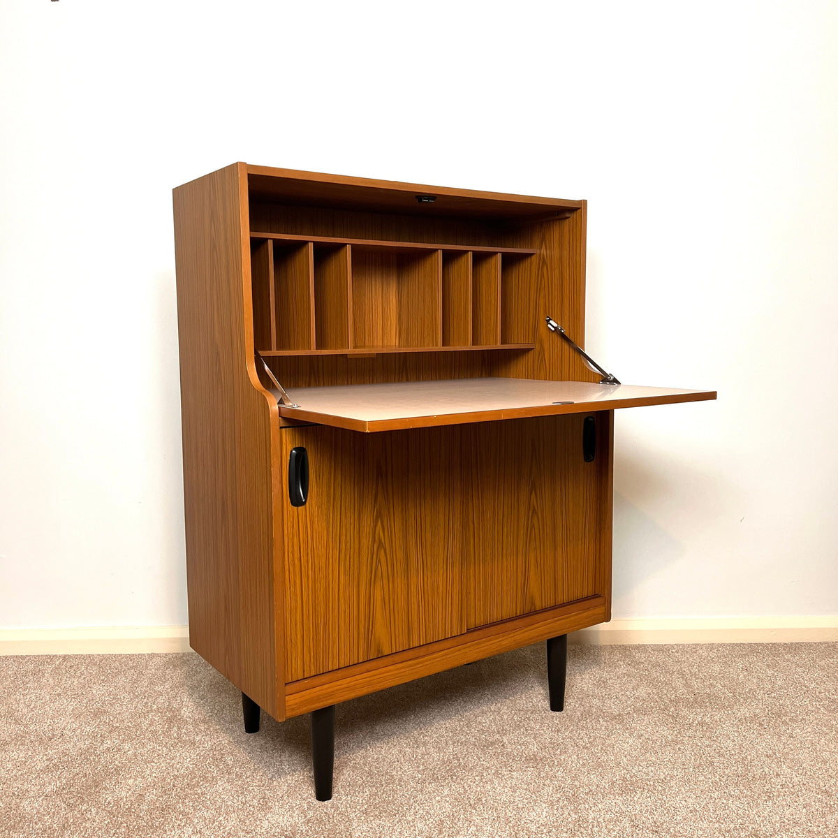 Mid Century Teak Effect Bureau by Schreiber, Vintage Home Office