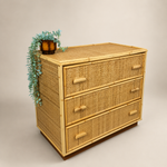 Load image into Gallery viewer, Vintage Bamboo &amp; Rattan Chest of Drawers — Three Deep Drawers
