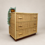 Load image into Gallery viewer, Vintage Bamboo &amp; Rattan Chest of Drawers — Three Deep Drawers
