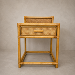 Load image into Gallery viewer, Pair of Vintage Bamboo &amp; Cane Bedside Tables — With Drawer
