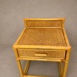 Load image into Gallery viewer, Pair of Vintage Bamboo &amp; Cane Bedside Tables — With Drawer
