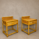 Load image into Gallery viewer, Pair of Vintage Bamboo &amp; Cane Bedside Tables — With Drawer
