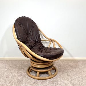 Angraves Vintage Bamboo Cane Swivel Rocking Egg Chair, Mid Century Lounge Nursing Chair, Boho Tiki