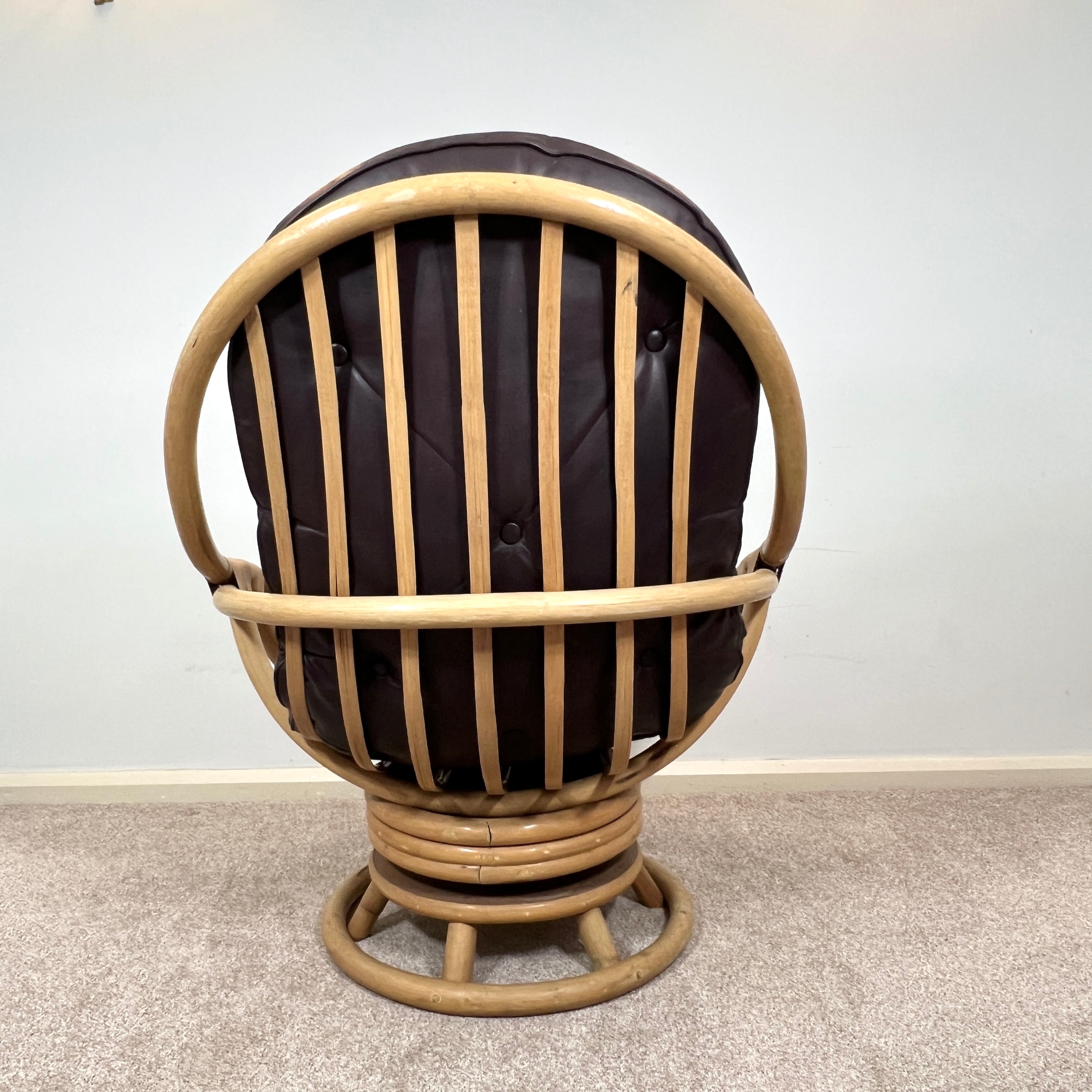 Angraves Vintage Bamboo Cane Swivel Rocking Egg Chair, Mid Century Lounge Nursing Chair, Boho Tiki