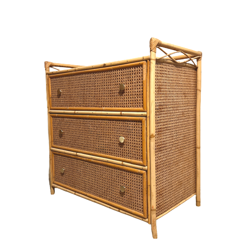 Vintage Angraves Bamboo Rattan Chest of 3 Drawers