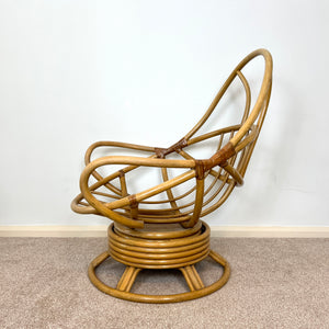 Vintage Bamboo Cane Swivel Rocking Egg Chair