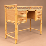 Load image into Gallery viewer, Angraves of Leicester Bamboo &amp; Rattan Desk / Dressing Table, Four Drawers, Glass Top

