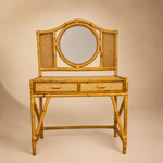 Load image into Gallery viewer, Vintage Bamboo &amp; Cane Dressing Table with Mirror — Two Drawers
