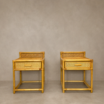 Load image into Gallery viewer, Pair of Vintage Bamboo &amp; Cane Bedside Tables — With Drawer
