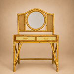 Load image into Gallery viewer, Vintage Bamboo &amp; Cane Dressing Table with Mirror — Two Drawers
