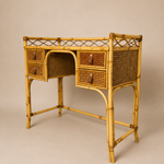 Load image into Gallery viewer, Vintage Angraves Bamboo Rattan Desk Dressing Table, Mid Century Modern Console Table Drawers, Boho
