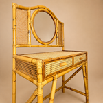 Load image into Gallery viewer, Vintage Bamboo &amp; Cane Dressing Table with Mirror — Two Drawers
