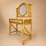 Load image into Gallery viewer, Vintage Bamboo &amp; Cane Dressing Table with Mirror — Two Drawers
