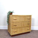 Load image into Gallery viewer, Vintage Bamboo &amp; Rattan Chest of Drawers — Three Deep Drawers
