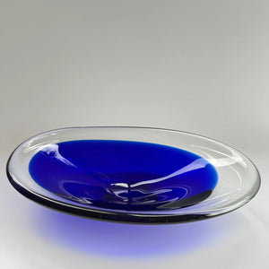 Vintage Oval Blue Murano Style Glass Bowl - Mid Century Italian Glass Dish