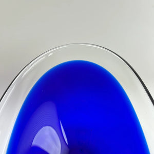 Vintage Oval Blue Murano Style Glass Bowl - Mid Century Italian Glass Dish