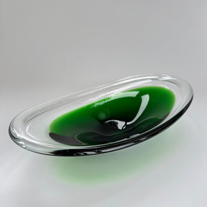 Vintage Oval Green Murano Style Glass Bowl - Mid Century Italian Glass Dish