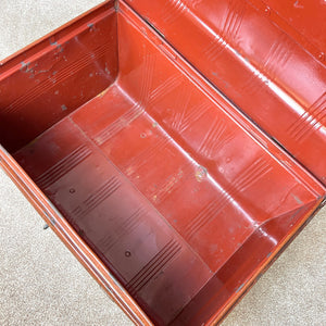 XL Vintage Metal Trunk Blanket Box, Industrial Tin Storage Chest