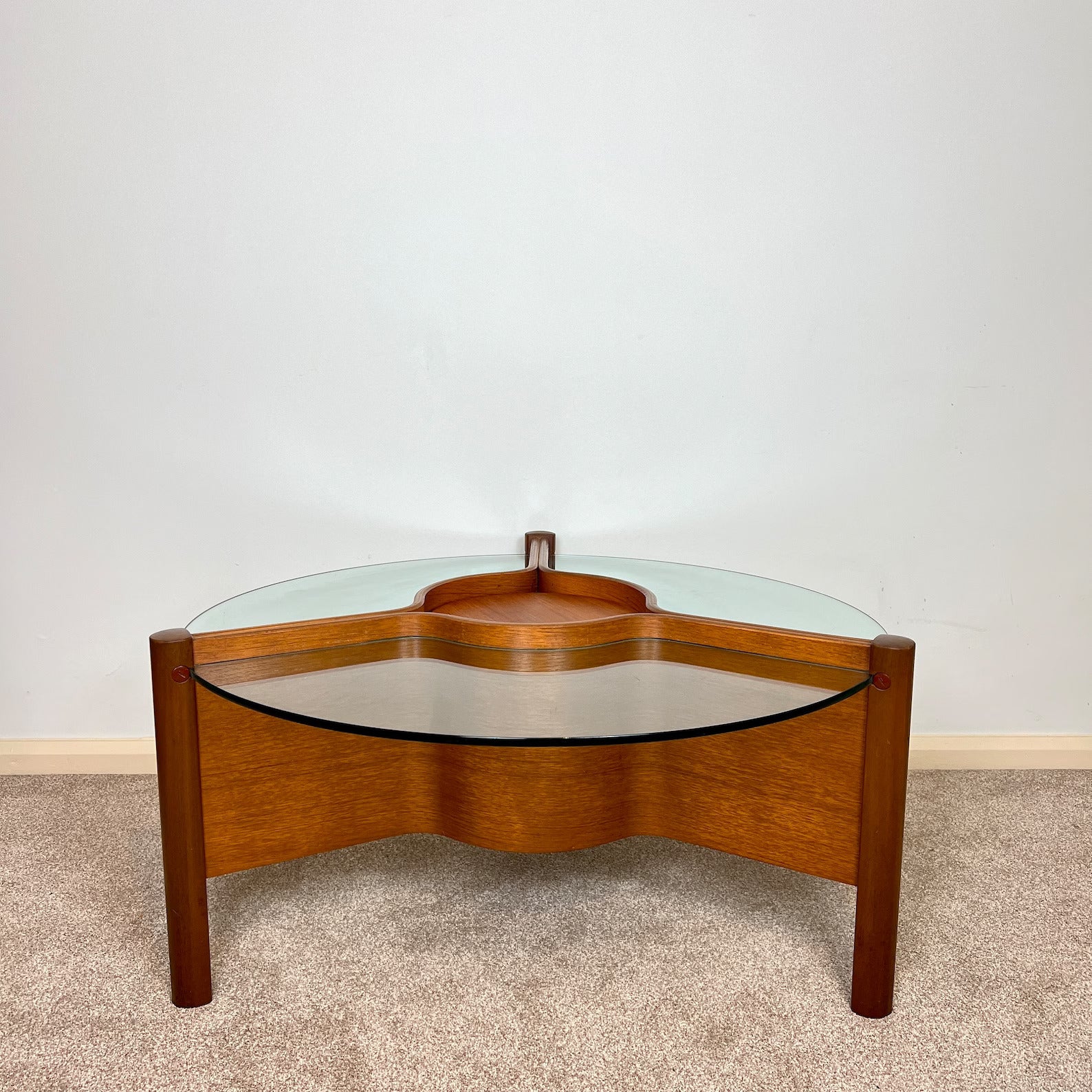 Vintage Circular Glass Top Coffee Table, 1960s Mid-Century Modern Round Coffee Table