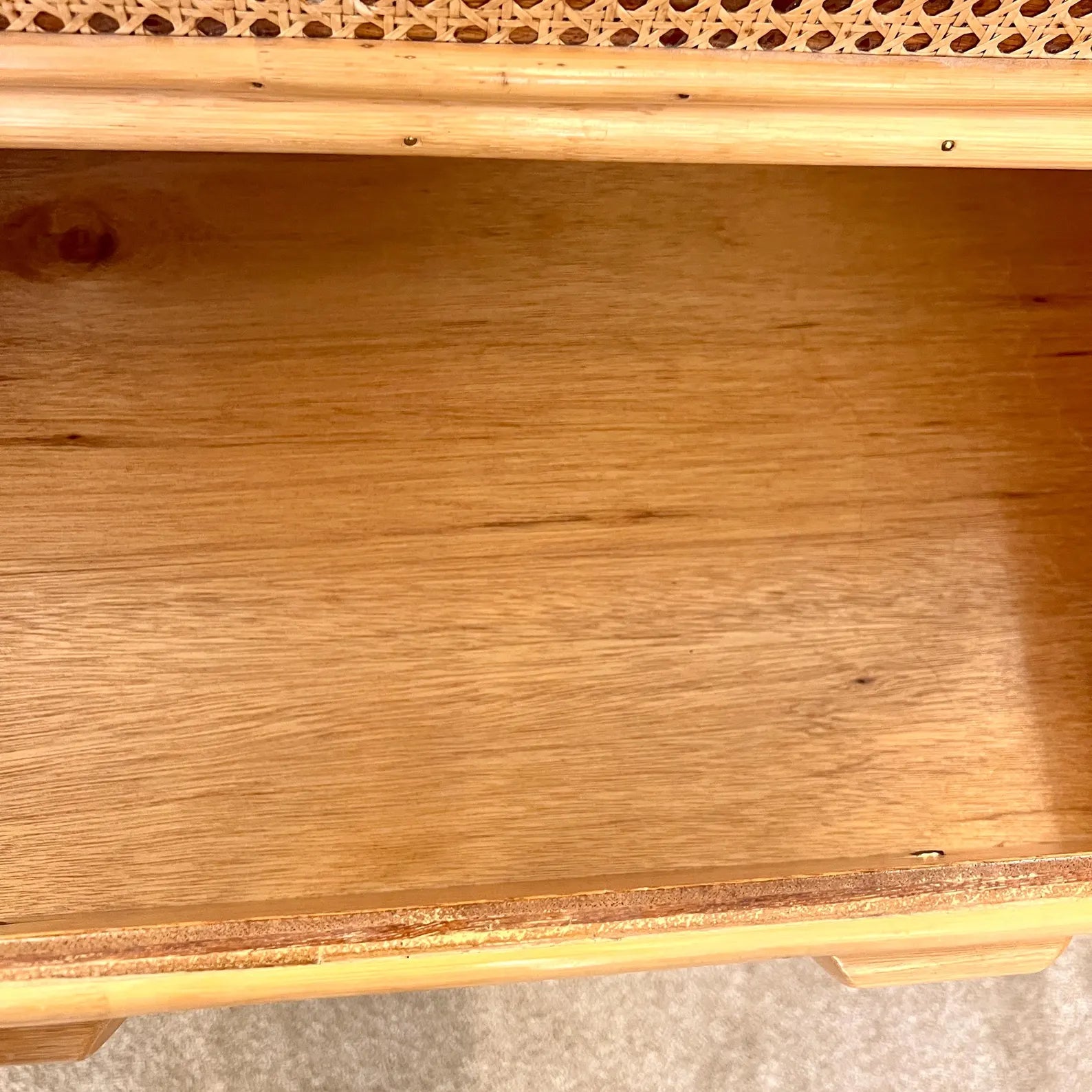 Vintage Boho Bamboo Rattan Chest of 5 Drawers