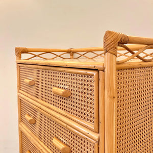 Vintage Boho Bamboo Rattan Chest of 5 Drawers