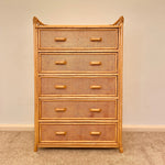 Load image into Gallery viewer, Vintage Boho Bamboo Rattan Chest of 5 Drawers
