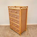 Load image into Gallery viewer, Vintage Boho Bamboo Rattan Chest of 5 Drawers
