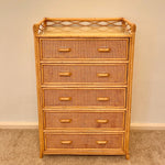 Load image into Gallery viewer, Vintage Boho Bamboo Rattan Chest of 5 Drawers
