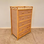 Load image into Gallery viewer, Vintage Boho Bamboo Rattan Chest of 5 Drawers
