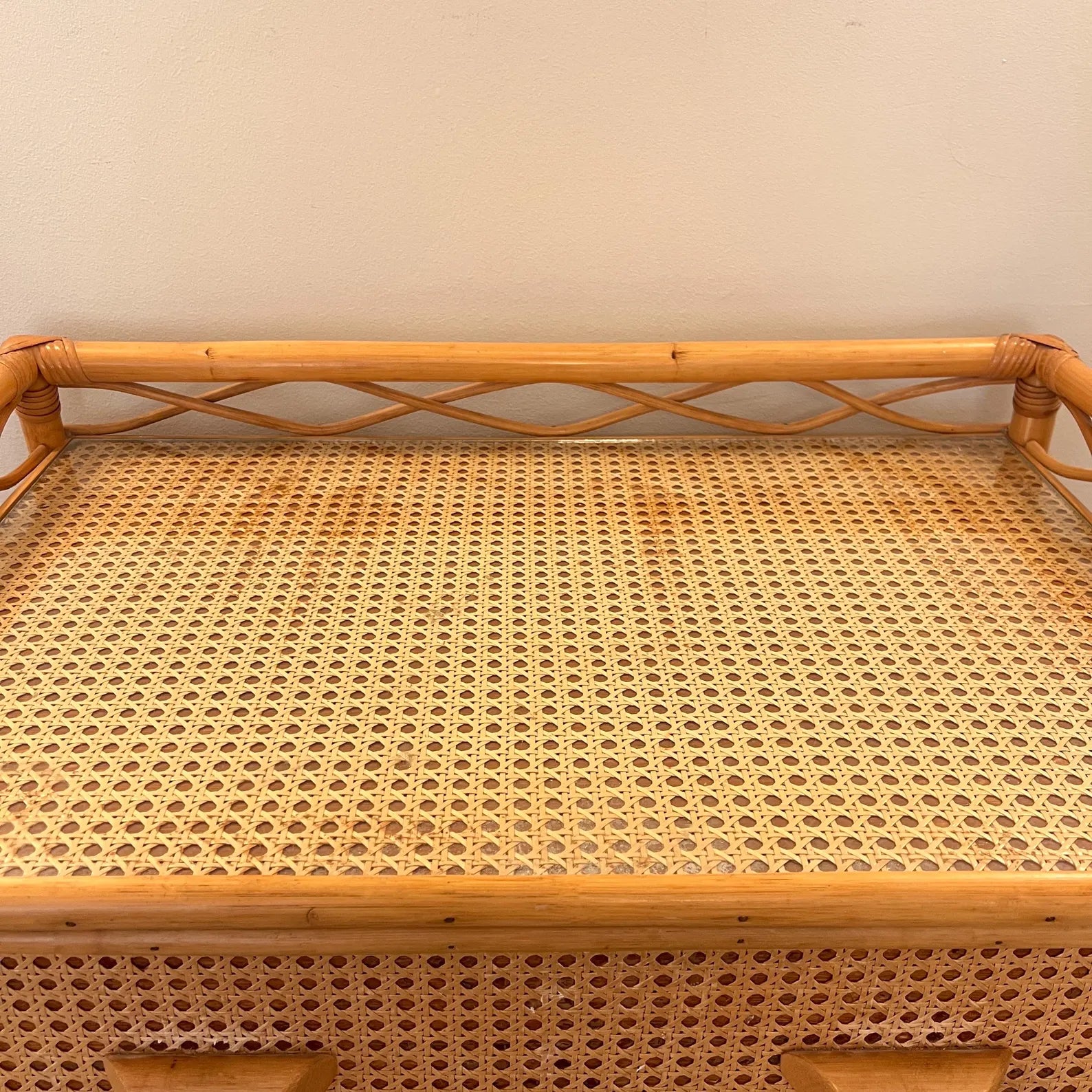 Vintage Boho Bamboo Rattan Chest of 5 Drawers