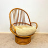 Vintage Bamboo Cane Swivel Egg Chair with seat cushion