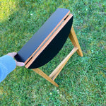 Load image into Gallery viewer, Midcentury Teak Folding Small Side Bedside Table, Vintage Retro End Table, Danish Style
