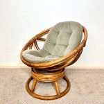 Load image into Gallery viewer, Vintage Rattan Swivel Moon Chair — Sage Green Cushion
