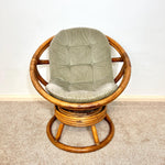 Load image into Gallery viewer, Vintage Rattan Swivel Moon Chair — Sage Green Cushion
