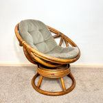 Load image into Gallery viewer, Vintage Rattan Swivel Moon Chair — Sage Green Cushion
