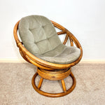 Load image into Gallery viewer, Vintage Rattan Swivel Moon Chair — Sage Green Cushion
