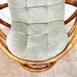 Load image into Gallery viewer, Vintage Rattan Swivel Moon Chair — Sage Green Cushion
