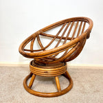 Load image into Gallery viewer, Vintage Rattan Swivel Moon Chair — Sage Green Cushion
