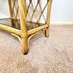 Load image into Gallery viewer, Vintage Rattan Arched Shelving Unit — Four Smoked Glass Shelves
