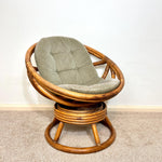 Load image into Gallery viewer, Vintage Rattan Swivel Moon Chair — Sage Green Cushion

