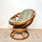 Load image into Gallery viewer, Vintage Rattan Swivel Moon Chair — Sage Green Cushion
