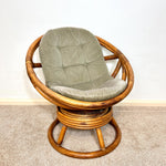 Load image into Gallery viewer, Vintage Rattan Swivel Moon Chair — Sage Green Cushion
