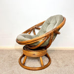 Load image into Gallery viewer, Vintage Rattan Swivel Moon Chair — Sage Green Cushion
