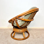 Load image into Gallery viewer, Vintage Rattan Swivel Moon Chair — Sage Green Cushion
