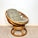 Load image into Gallery viewer, Vintage Rattan Swivel Moon Chair — Sage Green Cushion
