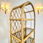 Load image into Gallery viewer, Vintage Rattan Arched Shelving Unit — Four Smoked Glass Shelves
