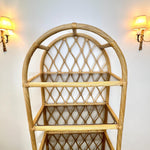 Load image into Gallery viewer, Vintage Rattan Arched Shelving Unit — Four Smoked Glass Shelves
