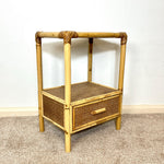 Load image into Gallery viewer, Vintage Bamboo &amp; Cane Bedside Table — Single Drawer
