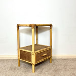 Load image into Gallery viewer, Vintage Bamboo &amp; Cane Bedside Table — Single Drawer
