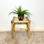 Load image into Gallery viewer, Vintage Bamboo &amp; Glass Plant Stand — Side Table
